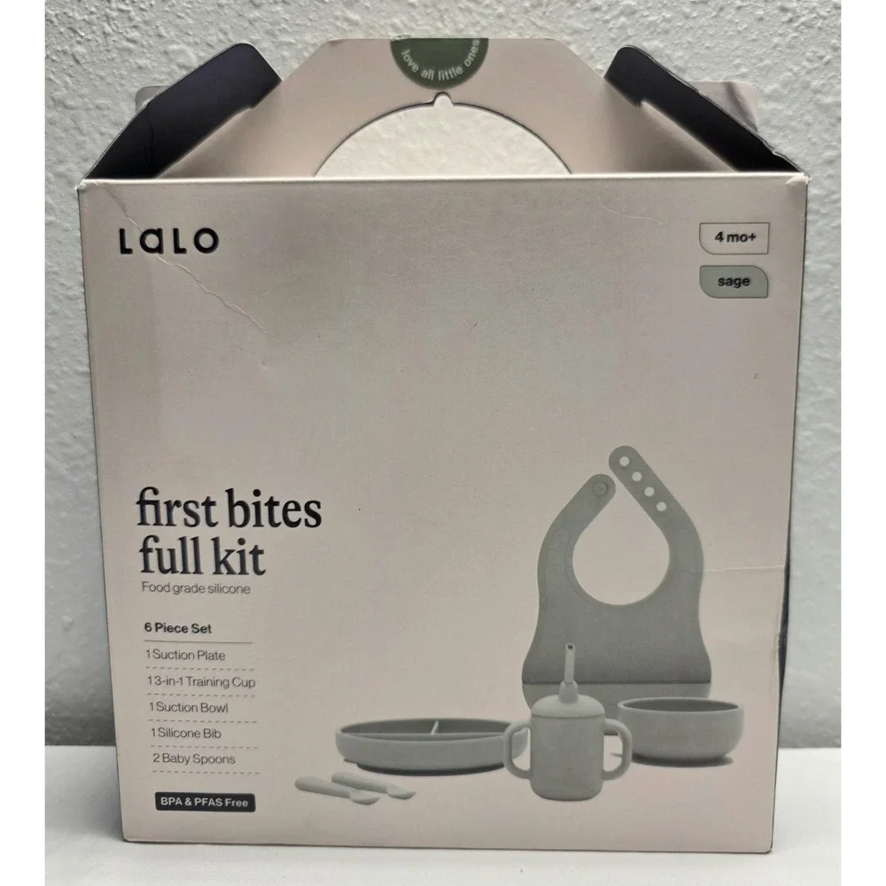 Lalo 6pc Silicone First Bites Full Kit Feeding Set - Sage